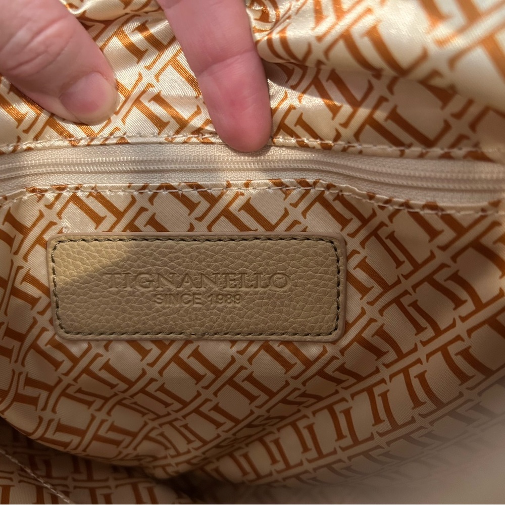 Tignanello Leather Tote Bag Beige Large Work Shoulder Bag - Picture 4 of 5